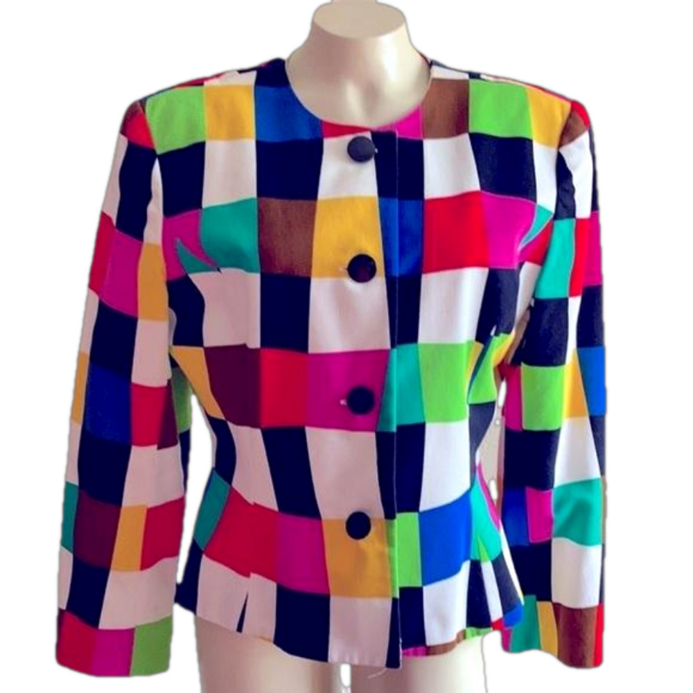 NIPON BOUTIQUE VTG color block 100% cotton blazer Sz 14